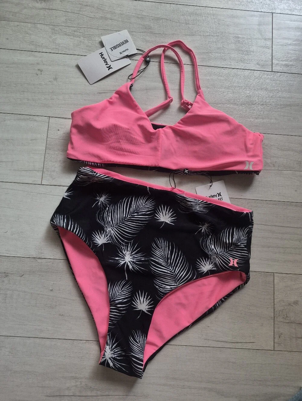 HURLEY NEW Midnight Palms High Waisted Bikini Swimsuit